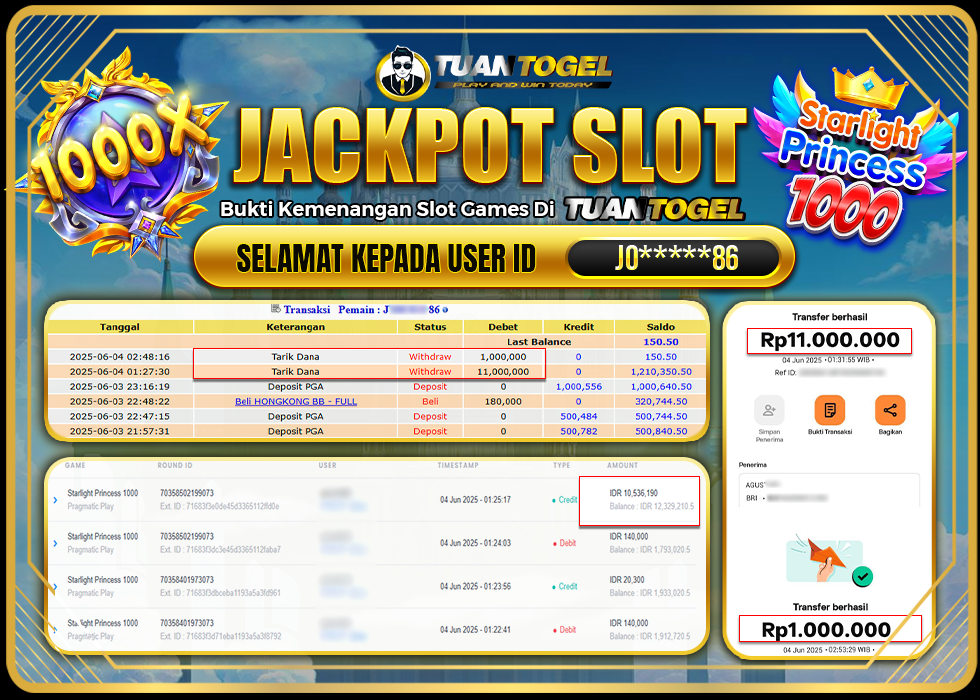 TUANTOGEL JACKPOT SLOT STARLIGHT PRINCESS 1000 Rp12.000.000, - LUNAS